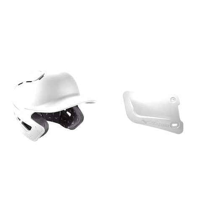 Bundle of Mizuno B6 Adult Baseball Batting Helmet, White, Small/Medium + Mizuno Batters Face Protector, White, Right Hand Batter
