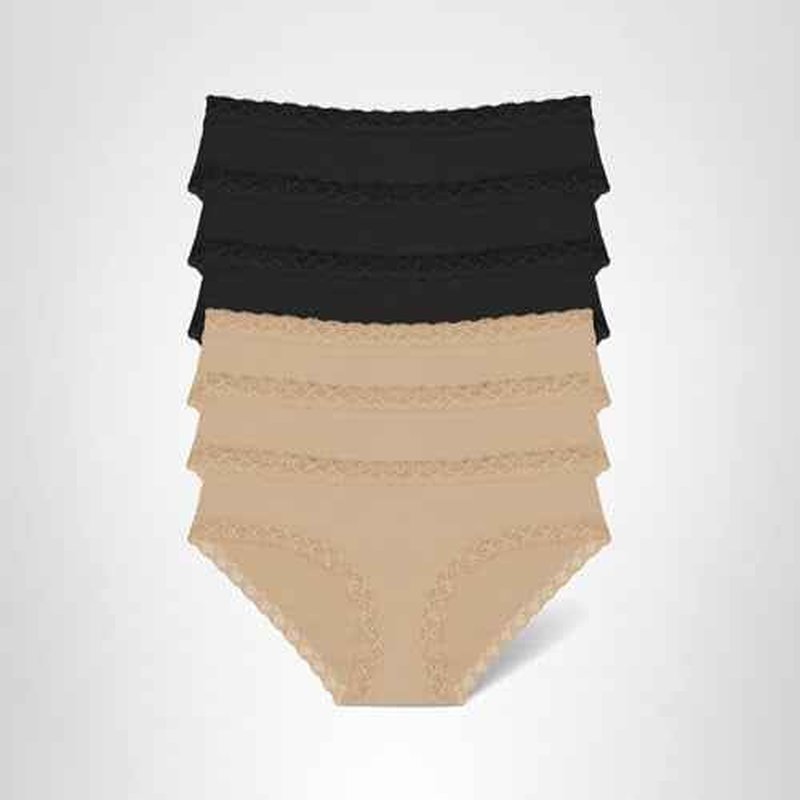 Natori Women's Bliss Cotton Girl Brief 6 Pack Panties 156058P6, Black/Black/Blck/Cafe/Cafe/Cafe, XXL