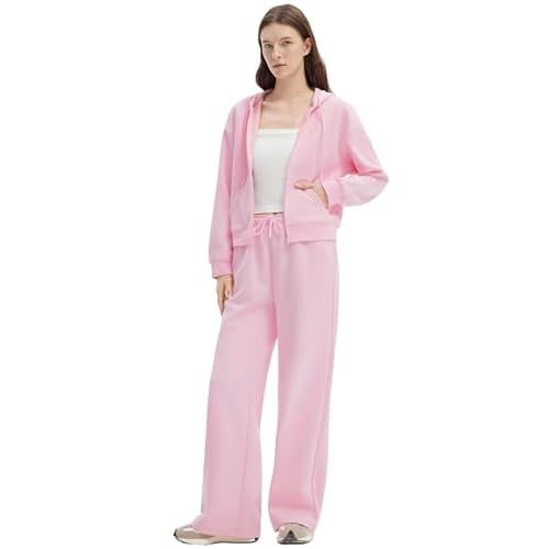 SUUKSESS Womens 2 Piece Sweatsuits Outfits Zip Up Hoodie Tracksuit Straight Wide Leg Sweatpant Lounge Matching Sets