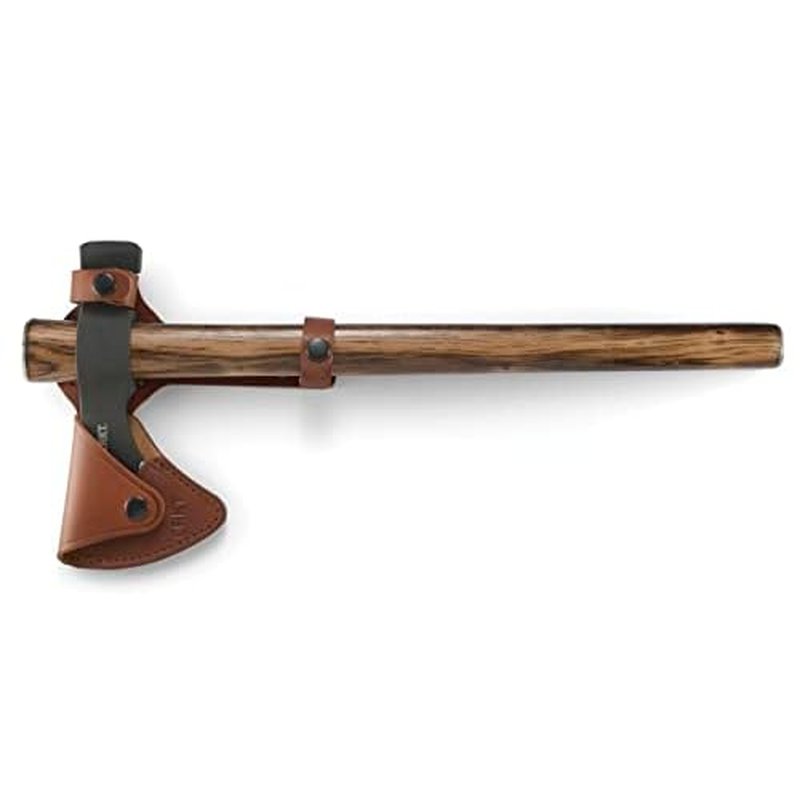 CRKT Black Woods Chogan Tomahawk Axe: RMJ T-Hawk Lightweight Outdoor Camping Axe with Hammerhead, Forged Carbon Steel Blade, Hickory Wooden Handle, Includes Sheath 2730KS