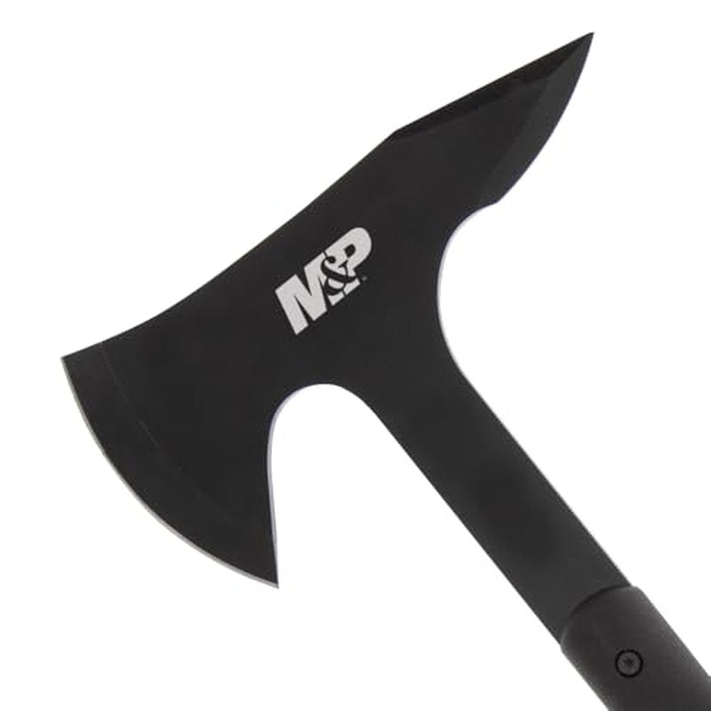 Smith & Wesson M&P Extraction & Evasion 16in S.S. Full Tang Tactical Axe with a Spearpoint Spine, Rubberized Handle and Sheath for Outdoor, Survival and EDC