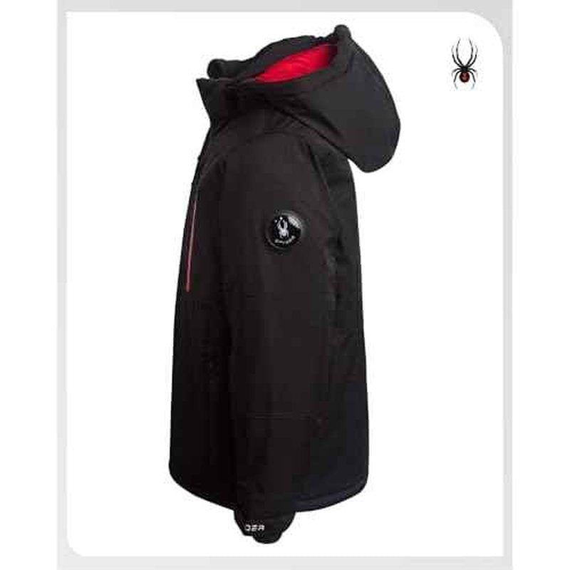 Spyder Boys Winter Ski Jacket - Insulated Soft Shell Water Resistant and Windproof Snowboard Winter Coat with Detachable Hood, Size 10-12, Black