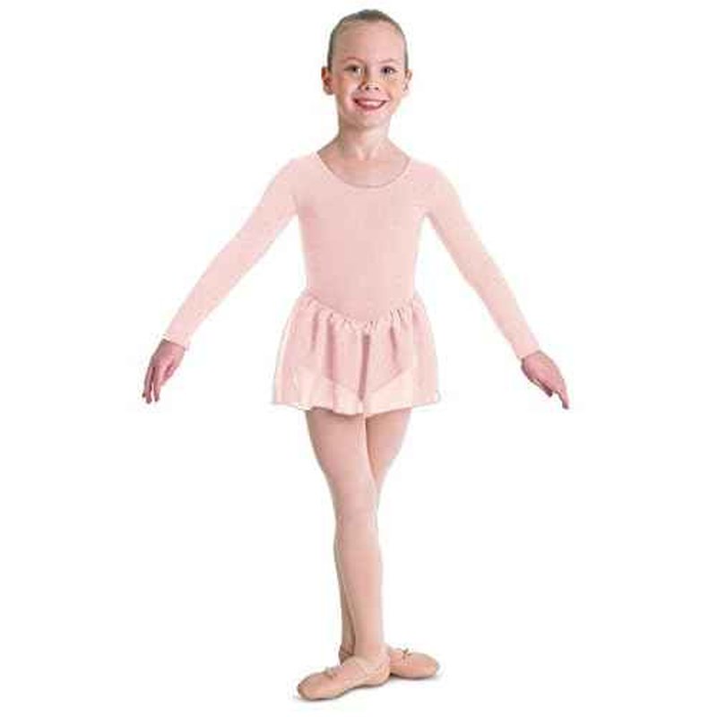 Bloch Dance Girl's Petal Skirted Long Sleeve Leotard, Light Pink-6x/7