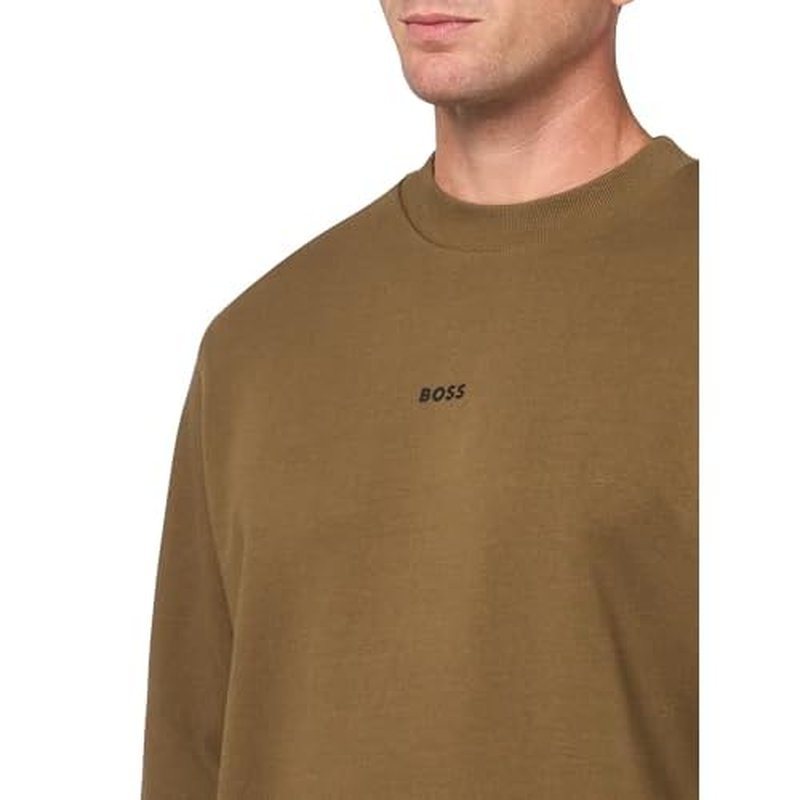 BOSS Men's Center Logo French Terry Crew Neck Sweatshirt