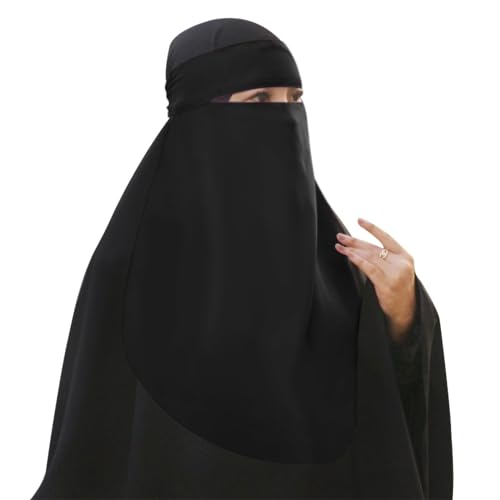 Single Layer Niqab, Soft Chiffon Muslim Veil Face Cover, One Layer Nose Piece, Hijab Prayer Face Mask for Women Men