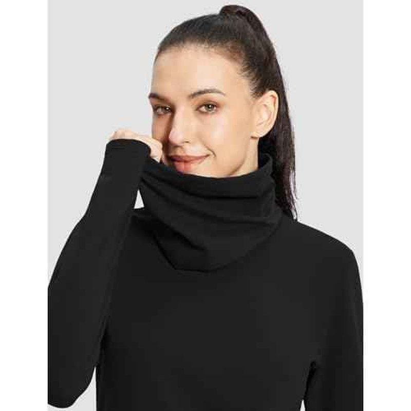 baleaf Women's Thermal Long Sleeve Shirts Fleece Mock Neck Top Warm Undershirts with Detachable Neck Gaiter Thumbholes