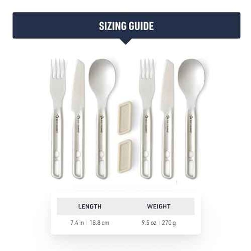 Sea to Summit Detour Stainless Steel Camp Cutlery Set, 2 Person (2 Knives, Forks, Spoons, w/Silicone Keeper)