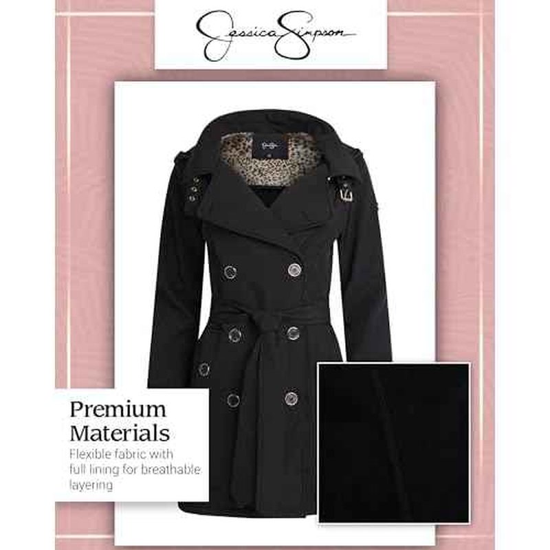 Jessica Simpson Womens Trench Coat - Lightweight Belted Softshell Jacket - Polar Fleece Lined Hooded Long Coat for Women