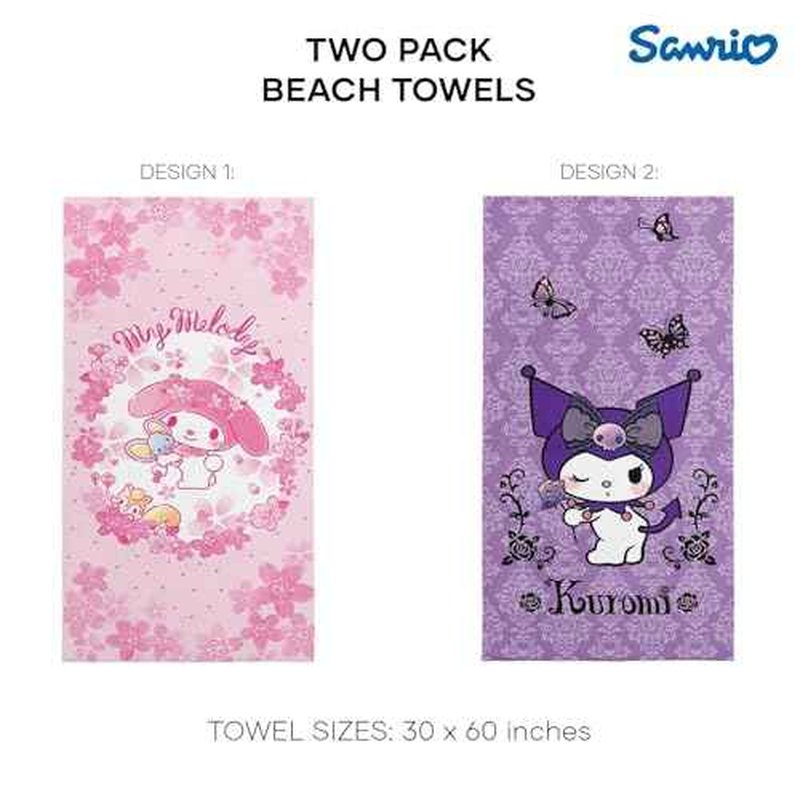 Northwest Sanrio Beach Towel, Kuromi & My Melody, 2-Pack Oversized Pool Towels Set, Fast-Drying and Sand-Resistant, 30x60 Inches