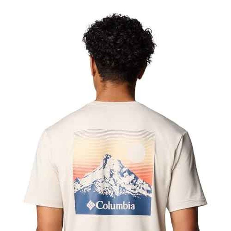 Columbia Men's Kwick Hike Back Graphic Short Sleeve Tee, Dark Stone Heather/Linear View Multi, X-Large