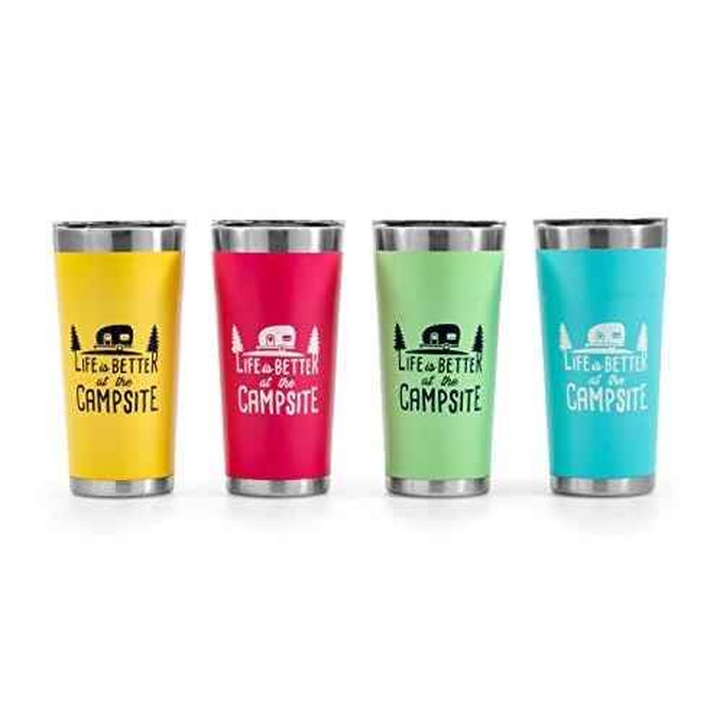 Camco Life is Better at The Campsite Tumbler | Heavy Duty Double Wall Vacuum Insulation | Crafted of 18/8 Stainless Steel | Unique ¡°Life is Better at The Campsite¡± Design on Cool Blue | 20-oz (53057)