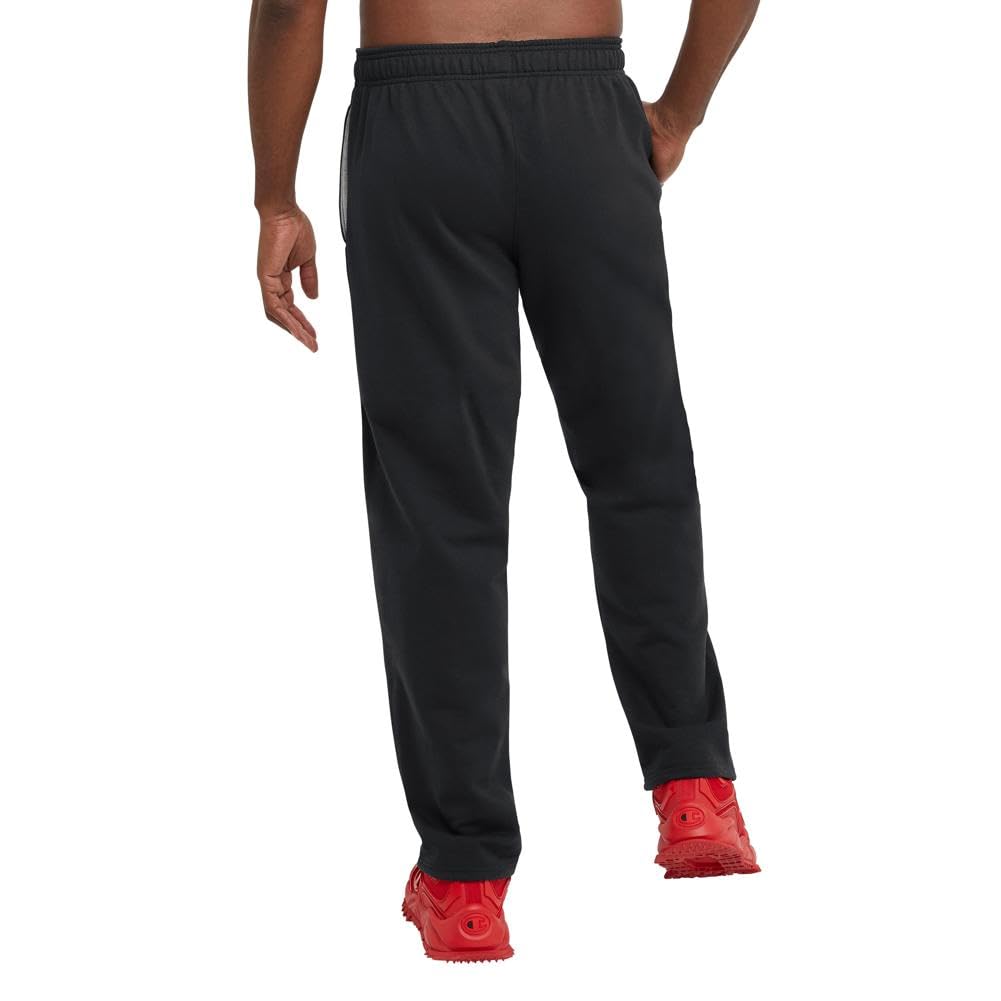 Champion Men's Open-Bottom Fleece Sweatpants, Standard Fit, Midweight Fleece, Available in Regular and Big & Tall, Black, Large