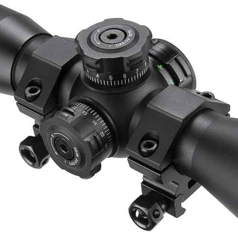 Barska Compact Rifle Scope with Red/Green Illuminated Mil-Dot Reticle ? Side Rheostat, Sunshade, Flip-Up Caps, External Turrets, Waterproof/Fogproof