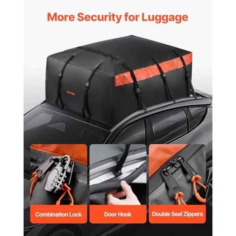 VEVOR Car Rooftop Cargo Carrier Bag, 23 Cubic Feet Roof Cargo Carrier, Heavy Duty 840D PVC 100% Waterproof Car Roof Luggage Bag for All Vehicle with/without Rack- with Lock, Anti-Slip Mat, 6 Door Hook
