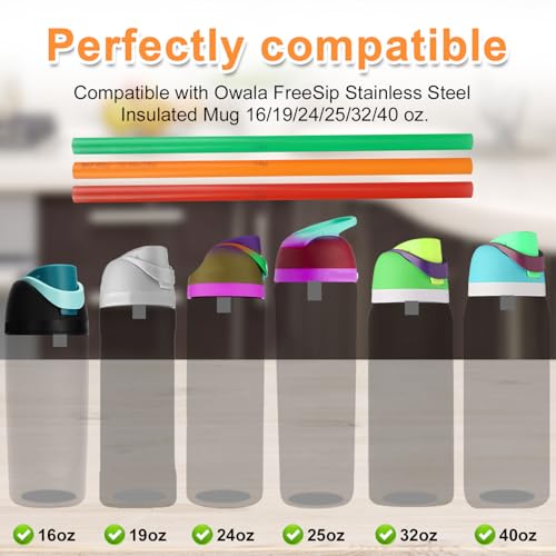 11pcs Replacement Kit for Owala, Water Bottle Parts Accessories Including 3 Silicone Stoppers Lid Top Cover Cap Insert Rubber Seal Gaskets 1 Cleaning Brush 3 Straws and Cutting Tool