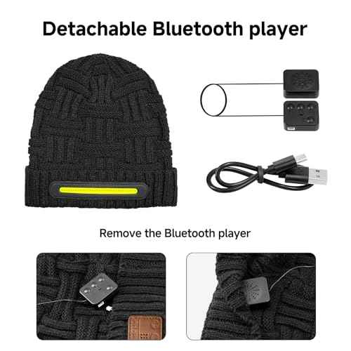 LED Beanie Hat with Bluetooth-Tech Gifts for Men and Women, Rechargeable Wireless Beanie Cap Headlamp Music Hat