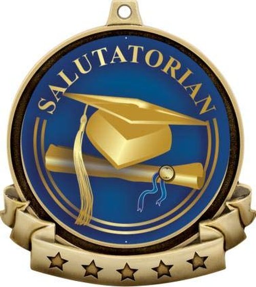 Salutatorian Medals - 2.5" Gold Graduation Medal Award Includes Red White and Blue Neck Ribbon, Great Salutatorian Awards 5 Pack Prime