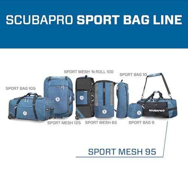 SCUBAPRO Sport 95 Mesh Dive Bag with Double Duffel Straps and Adjustable Shoulder Strap for Scuba Diving Gear, Denim Blue Color Fabric