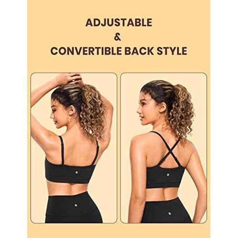 CRZ YOGA Butterluxe Womens Adjustable Spaghetti Thin Strap Sports Bra - Padded Wireless Square Neck Workout Yoga Clothes