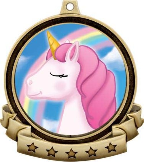 Unicorn Medals - 2.5" Gold Unicorn Medal Award Includes Red White and Blue Neck Ribbon, Great Unicorn Awards 5 Pack Prime