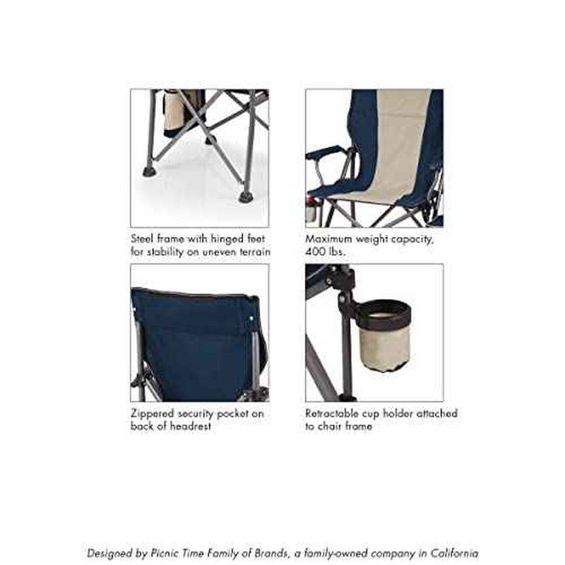 PICNIC TIME Outlander XL Heavy Duty Folding Camping Chair with Insulated Cooler, Oversized Portable Lawn, Beach & Camp Chair with Cup Holder, Storage Pocket, Carry Bag, 400 lb Capacity (Black)