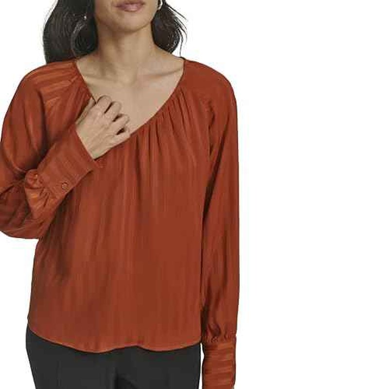 Calvin Klein Womens Long Sleeve V Neck Blouse