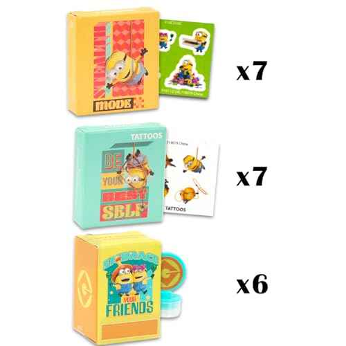 Minions Party Favors for 20 Guests Bundle ~ 20 Pieces Despicable Me Favor Boxes with Stickers, Tattoos and Stampers for Kids Birthday Party | Minions Party Supplies and Decorations Combo Pack