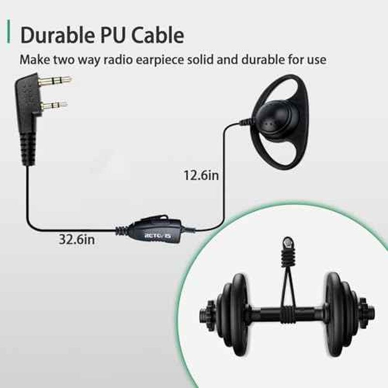 Retevis Case of 10, Walkie Talkies Earpiece with Mic 2 Pin D-Type Headset for H-777 RT22 RT21 RT86S, Compatible with Pxton Kenwood Baofeng BF-888S Walkie Talkies, Walkie Talkie Earpiece(10 Pack)