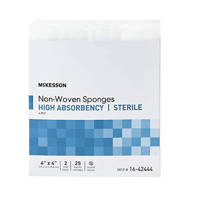 McKesson Non-Woven Sponges, Sterile, 4-Ply, High Absorbency, Polyester/Rayon (4 X 4 Inch (1200 Count))