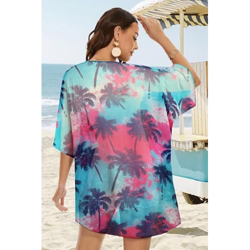 Hawaiian Shirt Kimono Beach Cover Up Chiffon Cardigan Floral Tops Loose Capes Women Summer Beach Tops
