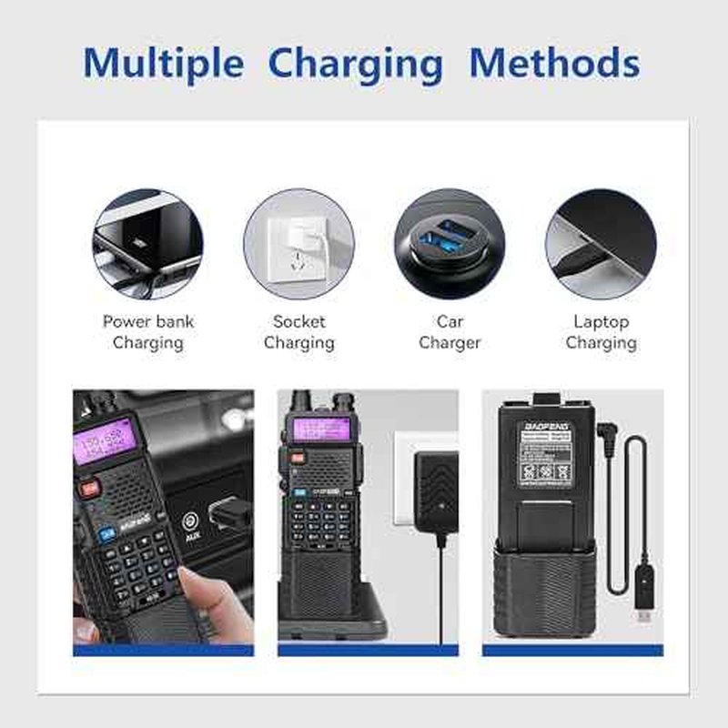 BAOFENG 2 Pack UV-5R BF-F8HP Extended Battery BL-5L 3800 mAh with USB Charging Cable for UV-5R, BF-F8HP, UV-5X3 Radios