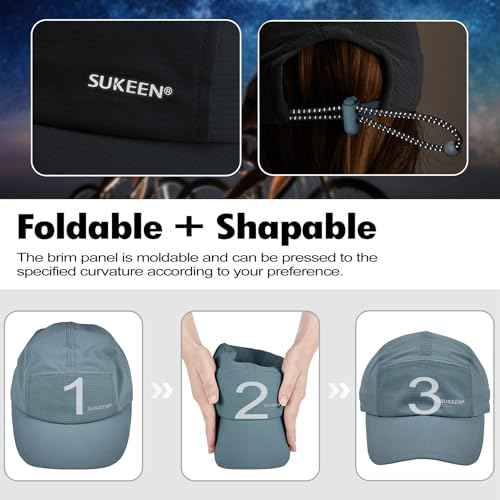 Sukeen Lightweight Sun Hat for Women Men,Quick Drying Baseball Cap UPF50+ Running Hats Foldable Sport Cap for Outdoor Daily