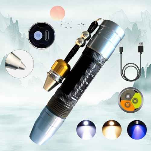 LED Rechargeable Three Light Source Jade and Jewelry Appraisal Flashlight, 365NM Ultraviolet Gemstone Jade Beeswax Detector, White, Yellow, and 365 Purple Light Multifunctional Flashlight.