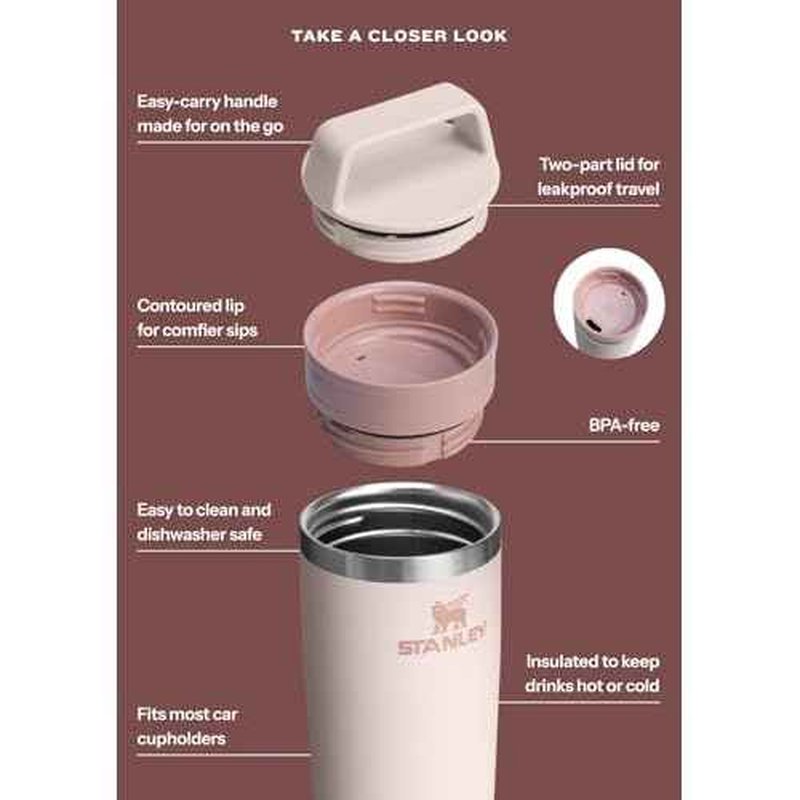 Stanley Cafe To Go Travel Mug 16 oz | Leakproof Two-Part Drink Through Lid | Tumbler Cup for Coffee, Tea and Drinks | Insulated Stainless Steel Coffee Mug | BPA-Free | Frost