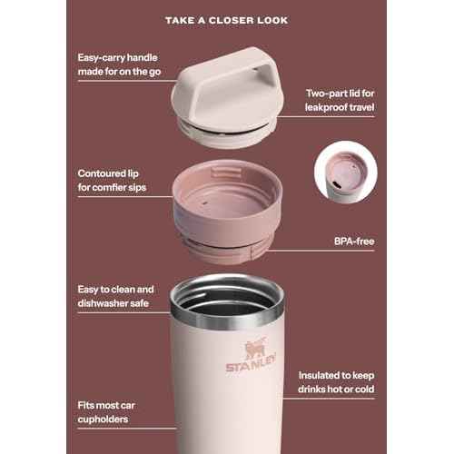 Stanley Cafe To Go Travel Mug 16 oz | Leakproof Two-Part Drink Through Lid | Tumbler Cup for Coffee, Tea and Drinks | Insulated Stainless Steel Coffee Mug | BPA-Free | Frost