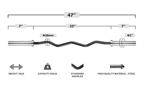 Chong Olympic Barbell 47INCH/4FT EZ Curl Weight Bar, 350lb Capacity Chrome Barbells for Gym Home Strength Training,Weightlifting,Power Lifting