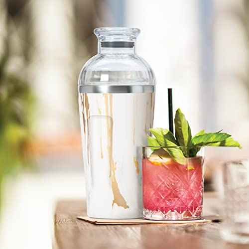 OGGI Groove Insulated Cocktail Shaker-17oz Double Wall Vacuum Insulated Stainless Steel, Tritan Lid has Built In Strainer, Ideal Cocktail Mixer, Martini Shaker, Margarita Shaker, Gold Marble