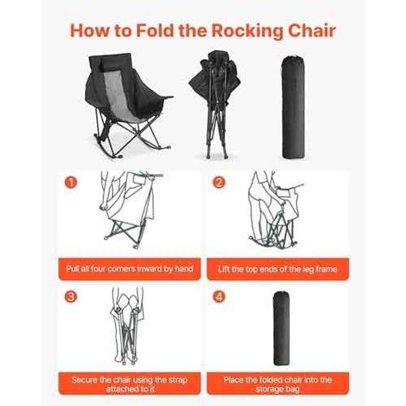 VEVOR Heated Camping Chair, 3 Heating Settings, Large-Sized Padded Folding Rocker, Heavy Duty Outdoor Lawn Chairs with Pocket & Cupholder, Support 225lbs, Portable Heated Chair for Sports Winter Use