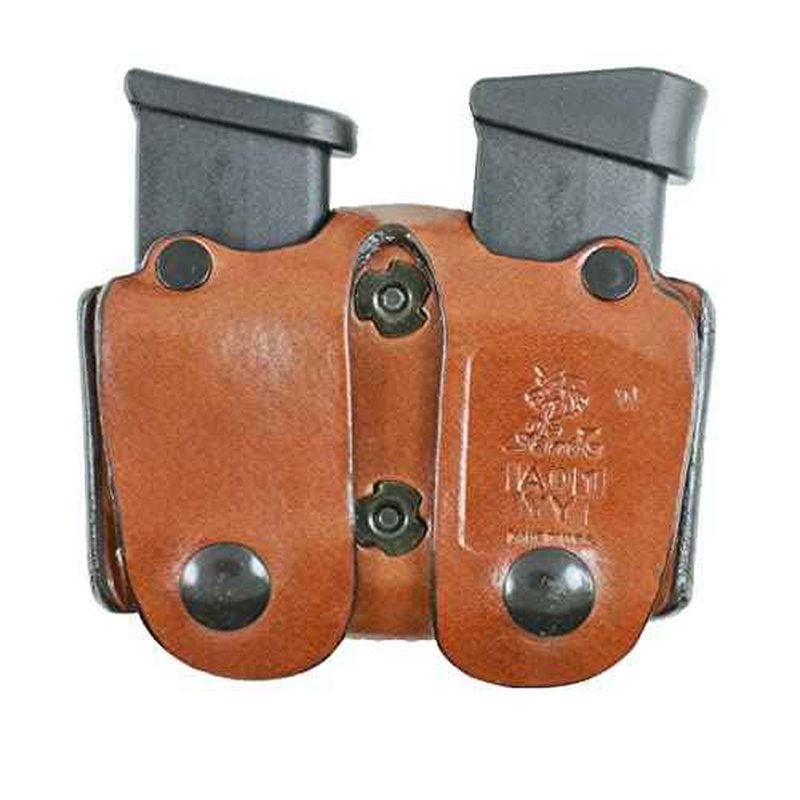 DeSantis Double Magazine Leather Pouch - Pistol Magazine Holder, Double Mag Pouch, Mag Holder 9mm, Compatible with Glock 43X and Mossberg MC1SC Magazines - Ambidextrous, Tan