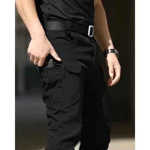 Men's Cargo Tactical Pants Work Hiking Trousers Waterproof Lightweight Elastic Waist for Travel with Pockets(No Belt)
