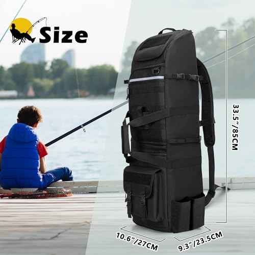 Fishing Rod Bag Backpack Holds 8 Rods & Reels, Fishing Tackle Bag with Compartment for Tackle Boxes, Fishing Gear or Equipment, Fishing Pole Carrying Bag with Tactical Molle System