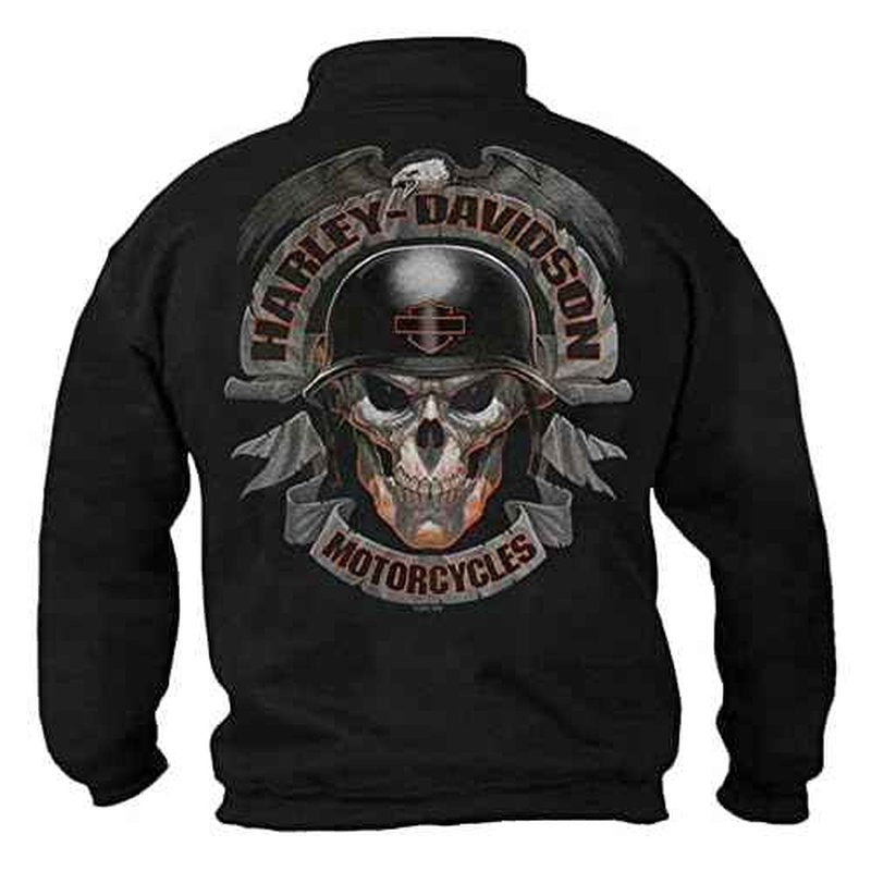 Harley-Davidson Men's Ghoulish Skull 1/4 Zip Cadet Pullover Sweatshirt - Black