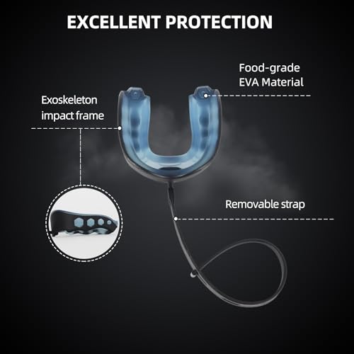 2-Pack Football Mouthguard with Straps and Case, Youth Sports Mouth Guard for Rugby, Hockey, Boxing, MMA, Basketball, Size S