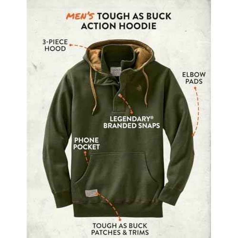 Legendary Whitetails Men's Hoodie Quarter Zip Quilted Sweatshirt Double Layered Lined Hood