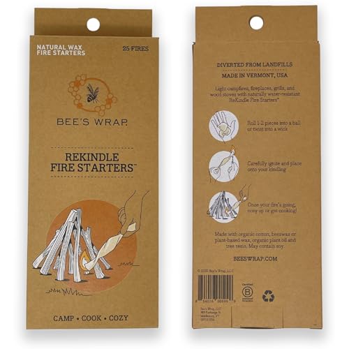 Bee's Wrap ReKindle Natural Fire Starters - Made in USA Fire Starter from Organic Beeswax Wraps for Food - Safe for Indoor/Outdoor Use, Camping Supplies - Natural Firestarter Starts 25 Fires