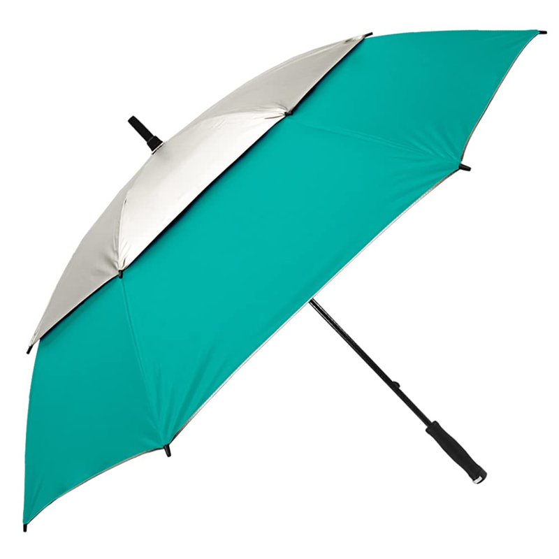 The Vented Golf/Beach 62" Oversize UV Protection Windproof Golf Umbrella for Rain, Extra Large Vented Double Canopy Umbrella with Beach Extension Pole for Men & Women, Metallic Silver/Black