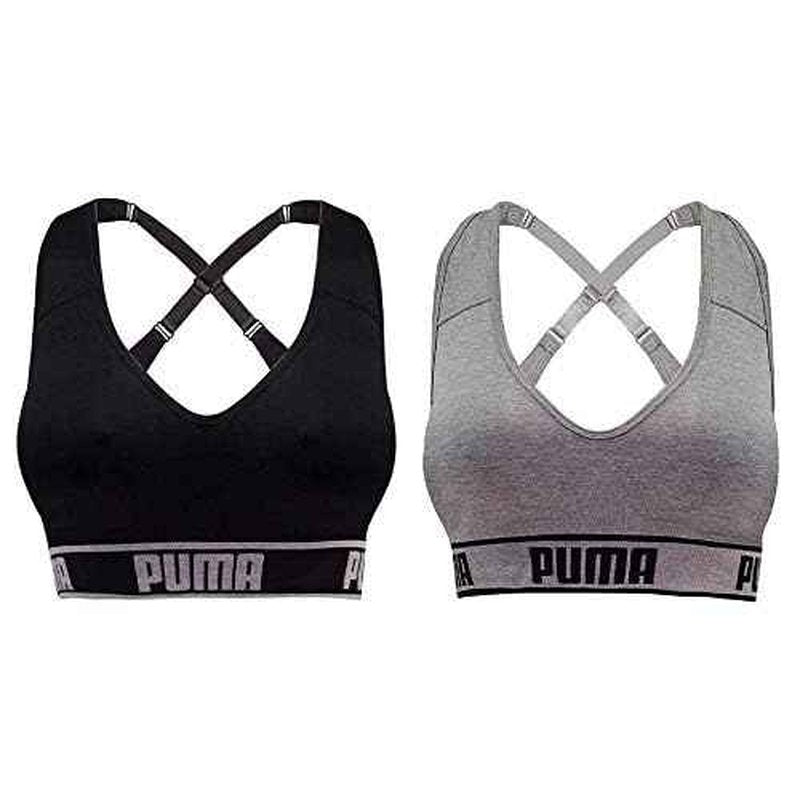Puma Ladies Sports Bra Extra Large Size, 2 Count, Black-Gray