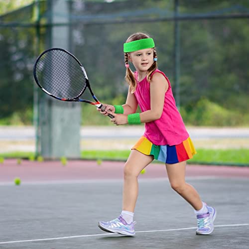 6 Pieces Kids Sweatband Set Sports Headband Wristband Set Boys Girls Headband Wristbands Sweat Bands Set for Basketball Football Running 2 Headbands and 4 Wristbands(Green)