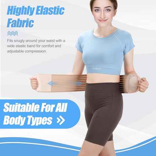 Umbilical Hernia Belt with Compression Pad Abdominal Support Binder for Men and Women Belly Button Navel Hernia Support Relieve Pain for Incisional, Ventral, Inguinal Hernia (Large)