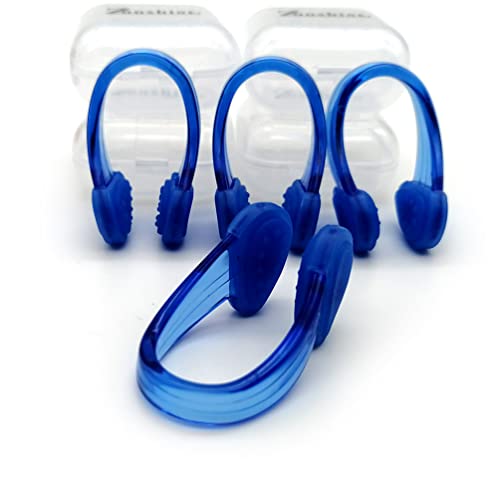 Set of 4 Waterproof Swimming Nose Clips for Adults Kids Age 8+ Nose Plugs for Diving Swimming and Other Water Sports (Blue)